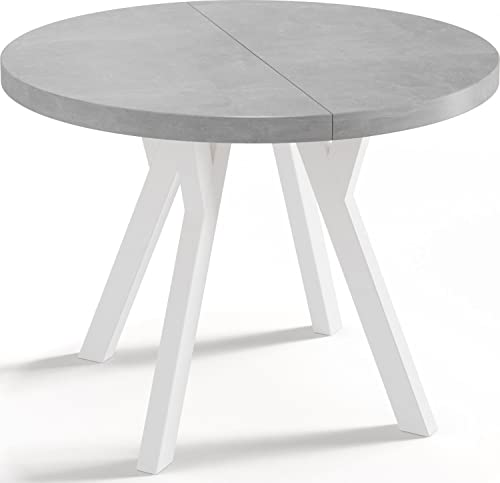 WFL GROUP Designer Runder Ausziehbarer Esstisch - Loft-Stil, Industriell, Platzsparend - Weiße Beine - 100 bis 150 cm - für 6-8 Personen - Hergestellt in EU - Beton Grau - 150 cm von WFL GROUP