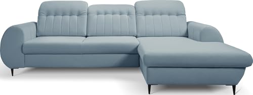 WFL GROUP Ecksofa Charlotte mit Bettkasten – Modernes Schlafsofa mit Schlaffunktion, L-Form Blau Couch mit Ottomane - Rechts – Bequeme Polstergarnitur für Wohnzimmer – Himmelblau von WFL GROUP