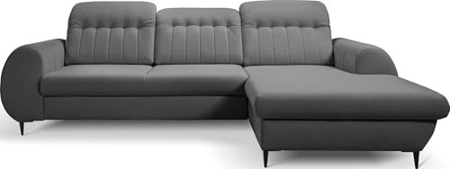 WFL GROUP Ecksofa Charlotte mit Bettkasten – Modernes Schlafsofa mit Schlaffunktion, L-Form Couch mit Ottomane - Rechts – Bequeme Polstergarnitur für Wohnzimmer – Grau von WFL GROUP
