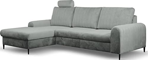 WFL GROUP Ecksofa Schlafsofa mit Bettkasten - Sofa Couch Ecksofa mit Schlaffunktion Bettfunktion L-Form mit Ottomane - Links - Grau von WFL GROUP