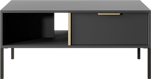 WFL GROUP Elegant Anthrazit Couchtisch - Modern Industrie Tisch - Skandinavisch Stil - mit goldenen Griffen - NOX Set - mit Hohe Schwarze Metallfüße - 96 x 60 cm - Couchtisch von WFL GROUP