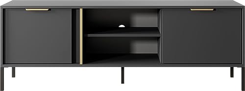 WFL GROUP Elegant Anthrazit Fernsehtische - Modern RTV - Schrank 150 200 cm - Skandinavisch Schrank mit goldenen Griffen - NOX Set - mit Hohe Schwarze Metallfüße - 153 x 40 cm - TV - Schrank 150 von WFL GROUP