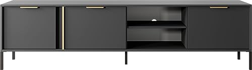 WFL GROUP Elegant Anthrazit Fernsehtische - Modern RTV - Schrank 150 200 cm - Skandinavisch Schrank mit goldenen Griffen - NOX Set - mit Hohe Schwarze Metallfüße - 202 x 40 cm - TV - Schrank 200 von WFL GROUP