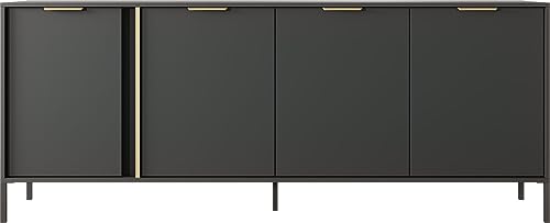 WFL GROUP Elegant Anthrazit Kommode - Modern Sideboard 100, 150, 200 cm - Skandinavisch Schrank mit goldenen Griffen - NOX Set - mit Hohe Schwarze Metallfüße - 202 x 40 cm - Kommode 4D von WFL GROUP