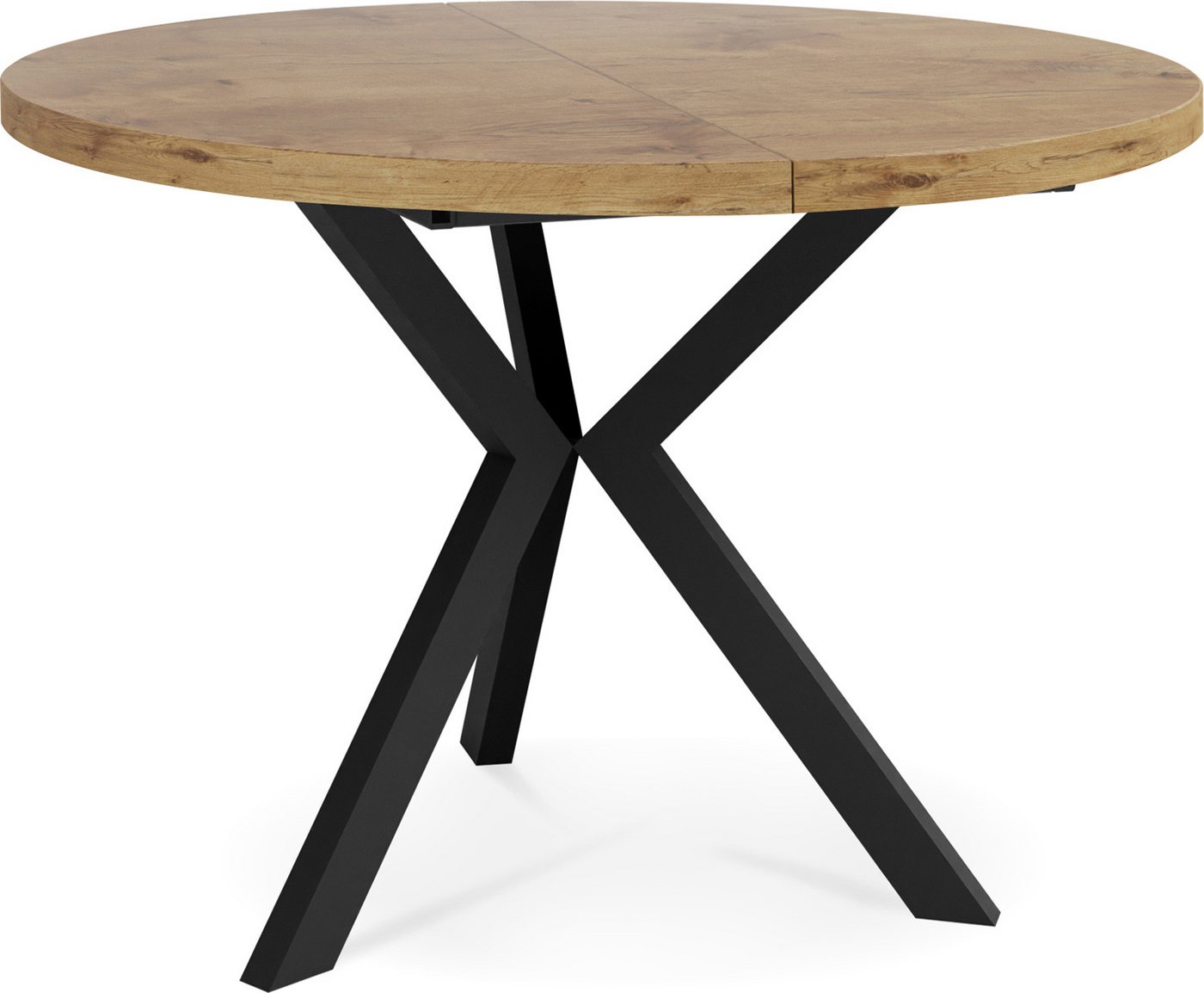 WFL GROUP Esstisch Allie, Runder Ausziehbarer Tisch im Loft-Stil mit schwarzen Metallbeinen von WFL GROUP