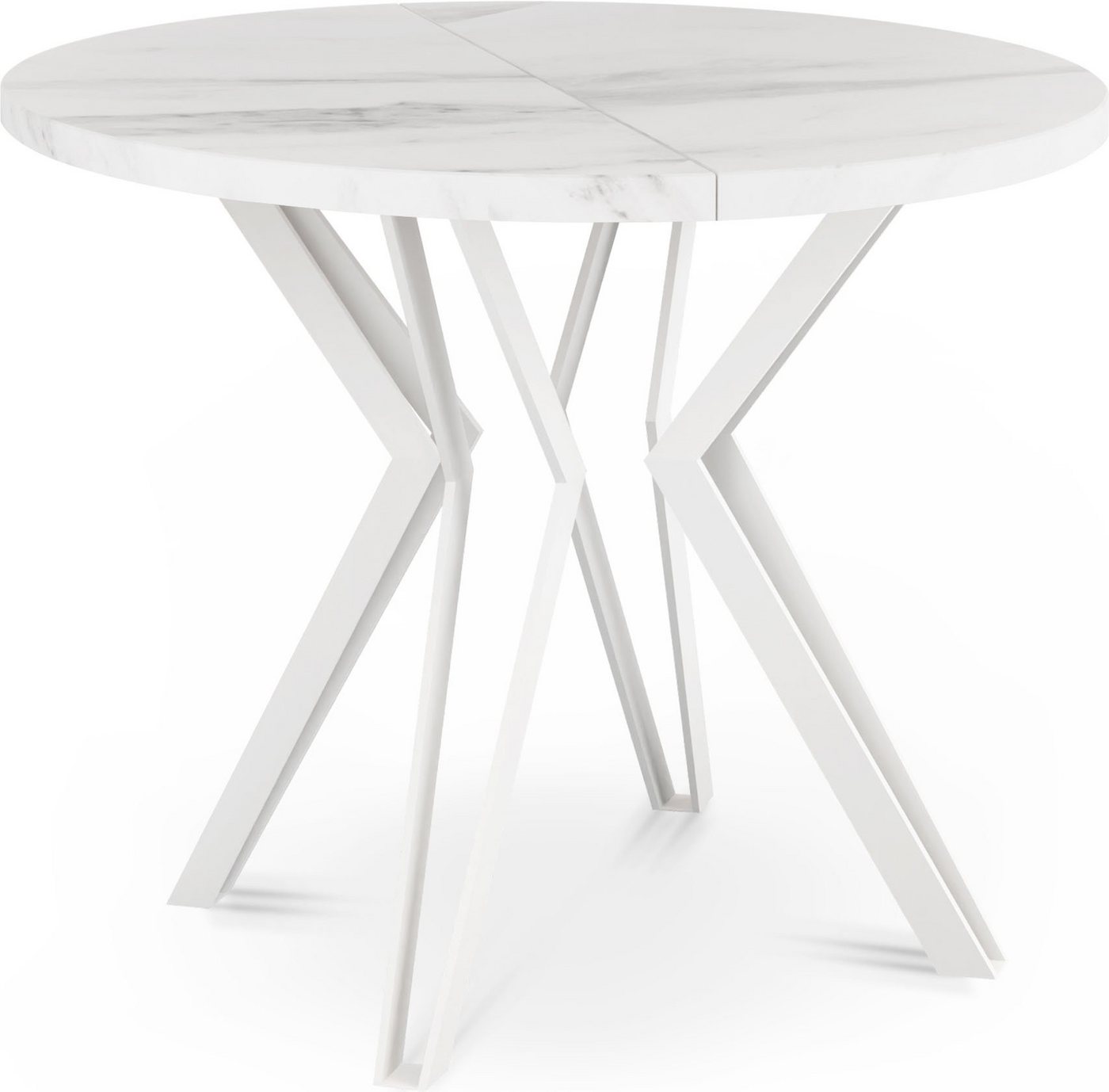 WFL GROUP Esstisch Austin, Runder Ausziehbarer Tisch mit weiße Metallbeinen von WFL GROUP