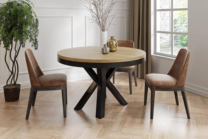 WFL GROUP Esstisch Clara (erhältlich in zwei Größen – 100/120 cm, ausziehbar auf 180/200 cm), platzsparender Industrial Tisch in Holzoptik für Wohnzimmer oder Küche von WFL GROUP