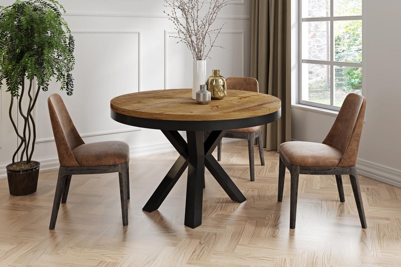 WFL GROUP Esstisch Clara (erhältlich in zwei Größen – 100/120 cm, ausziehbar auf 180/200 cm), platzsparender Industrial Tisch in Holzoptik für Wohnzimmer oder Küche von WFL GROUP
