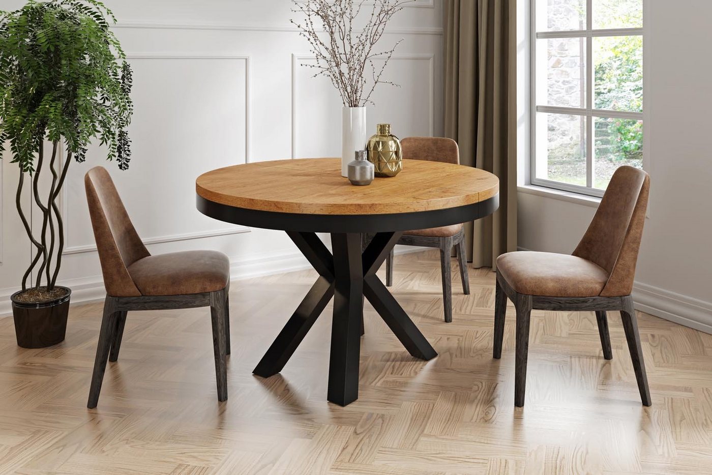 WFL GROUP Esstisch Clara (erhältlich in zwei Größen – 100/120 cm, ausziehbar auf 180/200 cm), platzsparender Industrial Tisch in Holzoptik für Wohnzimmer oder Küche von WFL GROUP