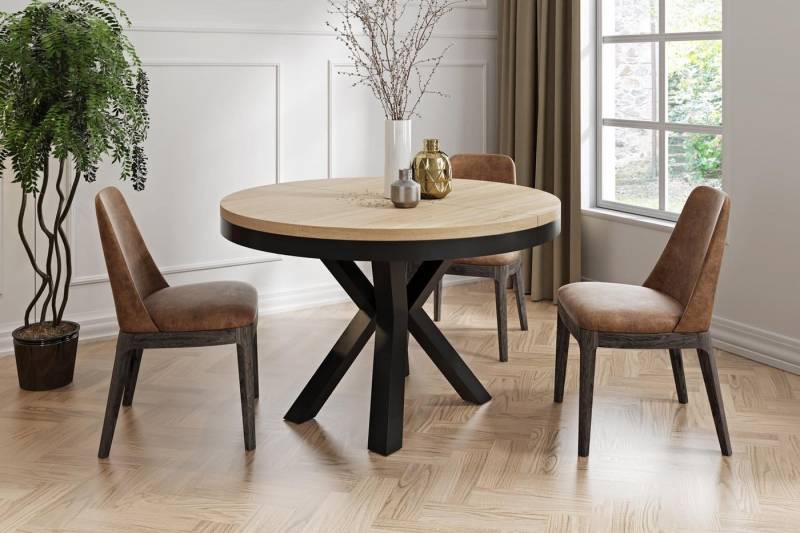 WFL GROUP Esstisch Clara (erhältlich in zwei Größen – 100/120 cm, ausziehbar auf 180/200 cm), platzsparender Industrial Tisch in Holzoptik für Wohnzimmer oder Küche von WFL GROUP