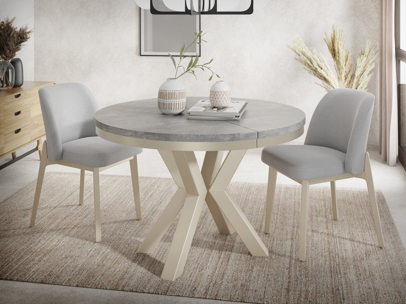 WFL GROUP Esstisch Clara Cashmere (erhältlich in zwei Größen – 100/120 cm, ausziehbar auf 180/200 cm), platzsparender Industrial Tisch in Holzoptik für Wohnzimmer oder Küche von WFL GROUP