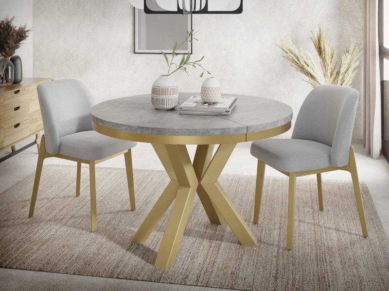 WFL GROUP Esstisch Clara Gold (erhältlich in zwei Größen – 100/120 cm, ausziehbar auf 180/200 cm), platzsparender Industrial Tisch in Holzoptik für Wohnzimmer oder Küche von WFL GROUP