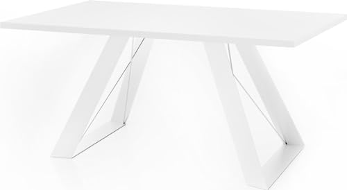 WFL GROUP Esstisch Colter Weiß im Modern Still, Rechteckig Tisch - Ausziehbar von 160 cm bis 260 cm, Pulverbeschichtete weißen Metallbeine - 160 x 90 cm (Weiß, 140 x 80 cm) von WFL GROUP