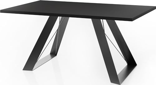 WFL GROUP Esstisch Colter im Modern Still, Rechteckig Tisch - Ausziehbar von 160 cm bis 260 cm, Pulverbeschichtete schwarzen Metallbeine - 160 x 90 cm (Schwarz, 160 x 90 cm) von WFL GROUP