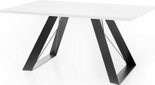WFL GROUP Esstisch Colter im Modern Still, Rechteckig Tisch - Ausziehbar von 160 cm bis 260 cm, Pulverbeschichtete schwarzen Metallbeine - 160 x 90 cm (Weiß, 160 x 90 cm) von WFL GROUP