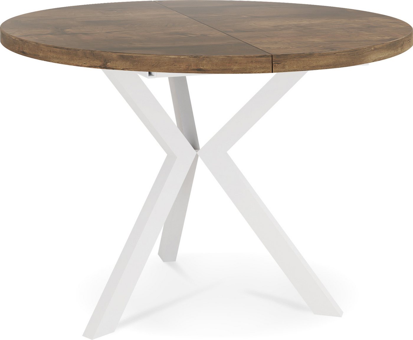 WFL GROUP Esstisch Daphne, Runder Ausziehbarer Tisch im Loft-Stil mit weißen Metallbeinen von WFL GROUP