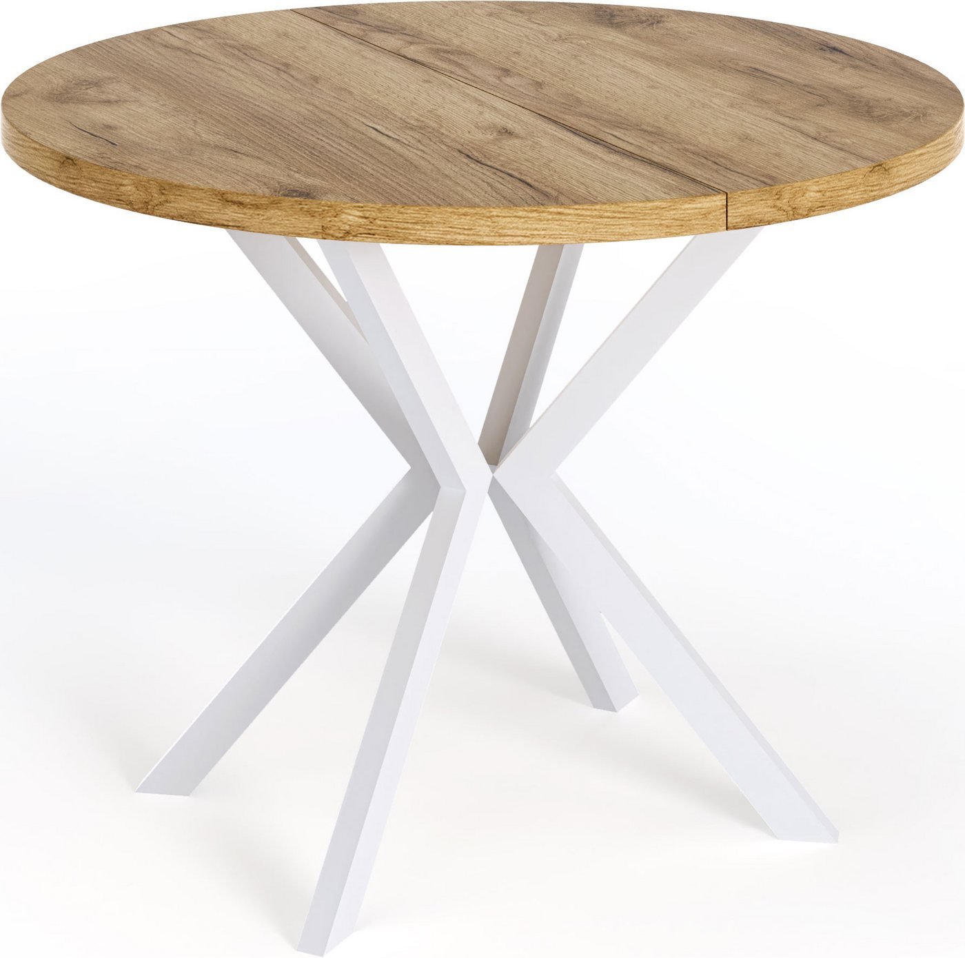 WFL GROUP Esstisch Della (Ausziehbarer runder Esstisch, Industrial Design, 100-176x100x76 cm), Ausziehbarer runder Esstisch, Industrial Design, 100-176x100x76 cm. von WFL GROUP