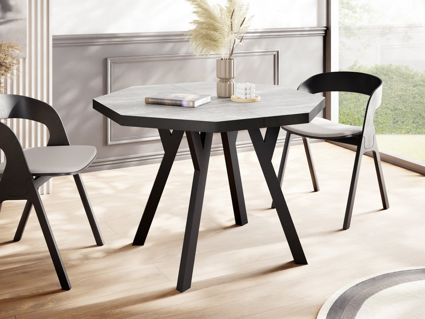 WFL GROUP Esstisch Desmond Black (erhältlich in zwei Größen – 100/100 cm, ausziehbar auf 150/200 cm), moderner platzsparender Tisch für Küche, Esszimmer oder Wohnzimmer von WFL GROUP