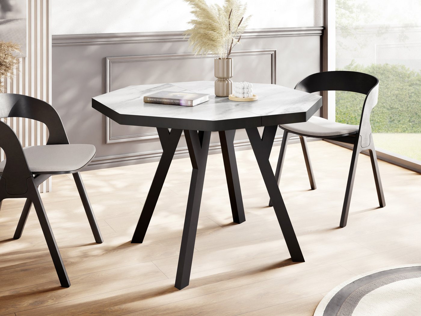 WFL GROUP Esstisch Desmond Black (erhältlich in zwei Größen – 100/100 cm, ausziehbar auf 150/200 cm), moderner platzsparender Tisch für Küche, Esszimmer oder Wohnzimmer von WFL GROUP