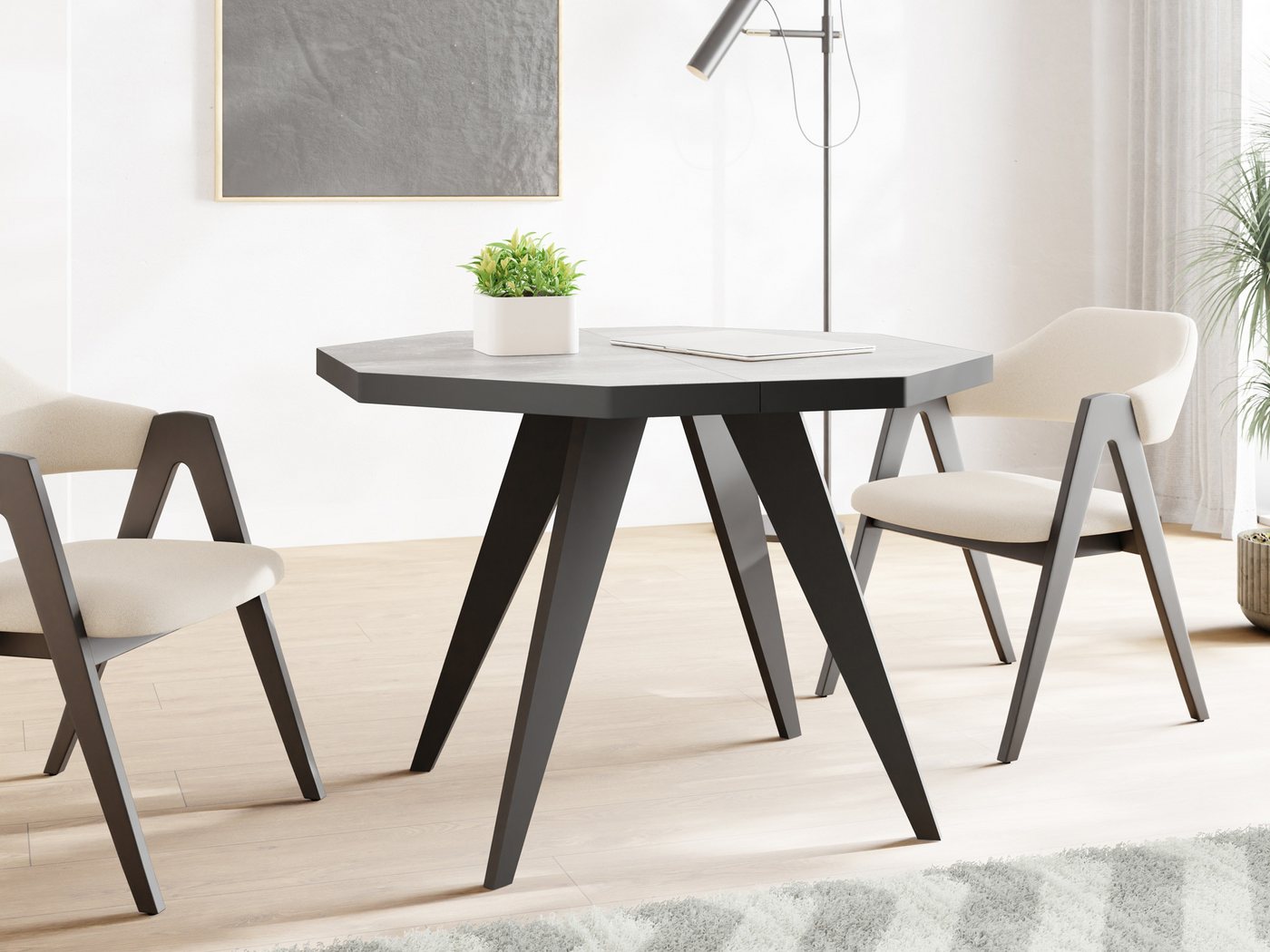 WFL GROUP Esstisch Diamond Black (erhältlich in zwei Größen – 100/100 cm, ausziehbar auf 150/200 cm), platzsparender Tisch für kleine Küche, Esszimmer oder Wohnzimmer von WFL GROUP