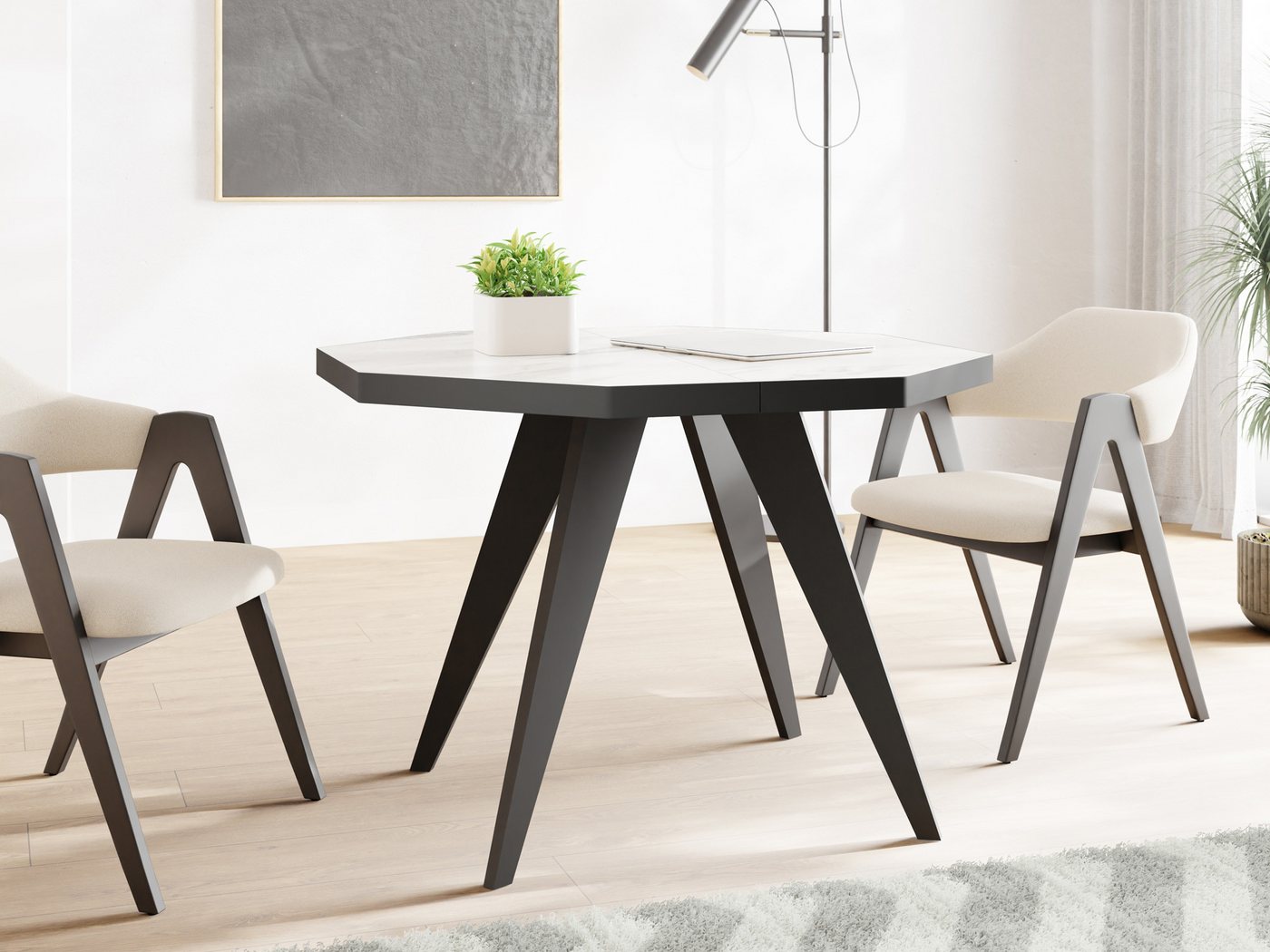 WFL GROUP Esstisch Diamond Black (erhältlich in zwei Größen – 100/100 cm, ausziehbar auf 150/200 cm), platzsparender Tisch für kleine Küche, Esszimmer oder Wohnzimmer von WFL GROUP