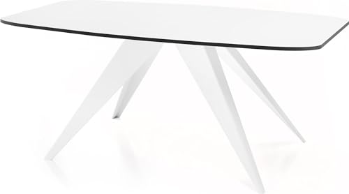 WFL GROUP Esstisch Foster Weiß im Industriestil, Rechteckig Tisch - Ausziehbar von 180 cm bis 220 cm, Pulverbeschichtete weißen Metallbeine - 180 x 90 cm - Farbe (Weiß, 160 x 80 cm) von WFL GROUP