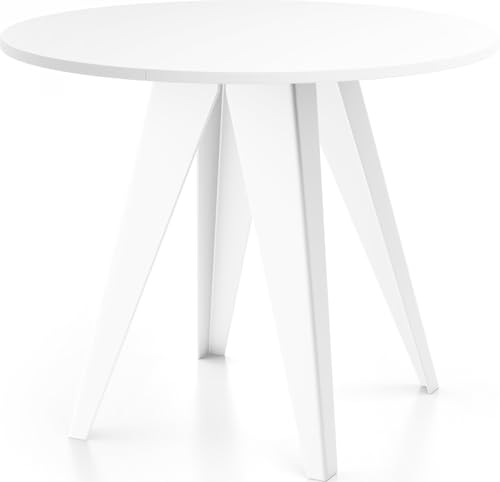 WFL GROUP Esstisch Glory Weiß im Industriestil - Modern, Rund - Ausziehbar von 100 cm bis 140 cm, Pulverbeschichtete Metallbeine - Weiß von WFL GROUP