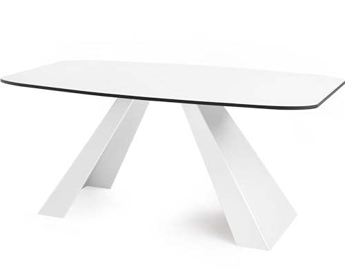 WFL GROUP Esstisch Monte Weiß im Modern Still, Rechteckig Tisch - Ausziehbar von 180 cm bis 220 cm, Pulverbeschichtete weißen Metallbeine - 180 x 90 cm (Weiß, 160 x 80 cm) von WFL GROUP
