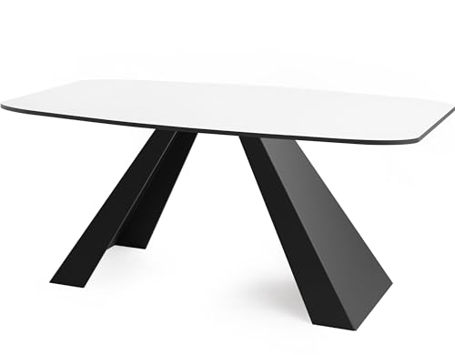 WFL GROUP Esstisch Monte im Modern Still, Rechteckig Tisch - Ausziehbar von 180 cm bis 220 cm, Pulverbeschichtete schwarzen Metallbeine - 180 x 90 cm (Weiß, 160 x 80 cm) von WFL GROUP