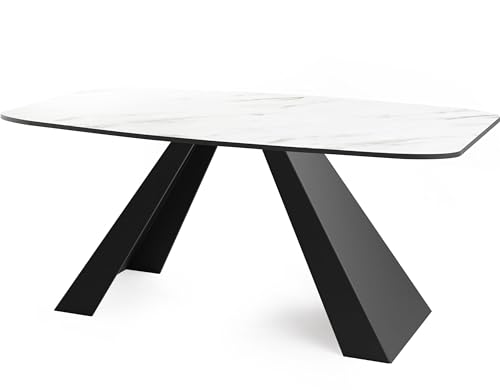 WFL GROUP Esstisch Monte im Modern Still, Rechteckig Tisch - Ausziehbar von 180 cm bis 220 cm, Pulverbeschichtete schwarzen Metallbeine - 180 x 90 cm (Weiß Marmor, 160 x 80 cm) von WFL GROUP