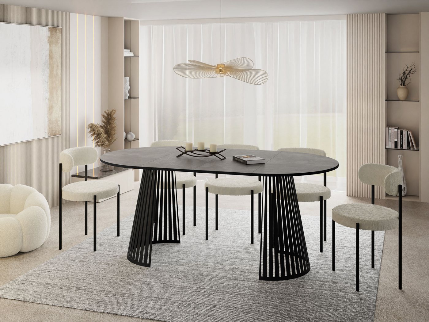 WFL GROUP Esstisch Naro Black (erhältlich in 2 Größen – 100/120 cm, ausziehbar auf 180/200 cm), platzsparender Tisch mit Lamellen für Küche, Esszimmer oder Wohnzimmer von WFL GROUP