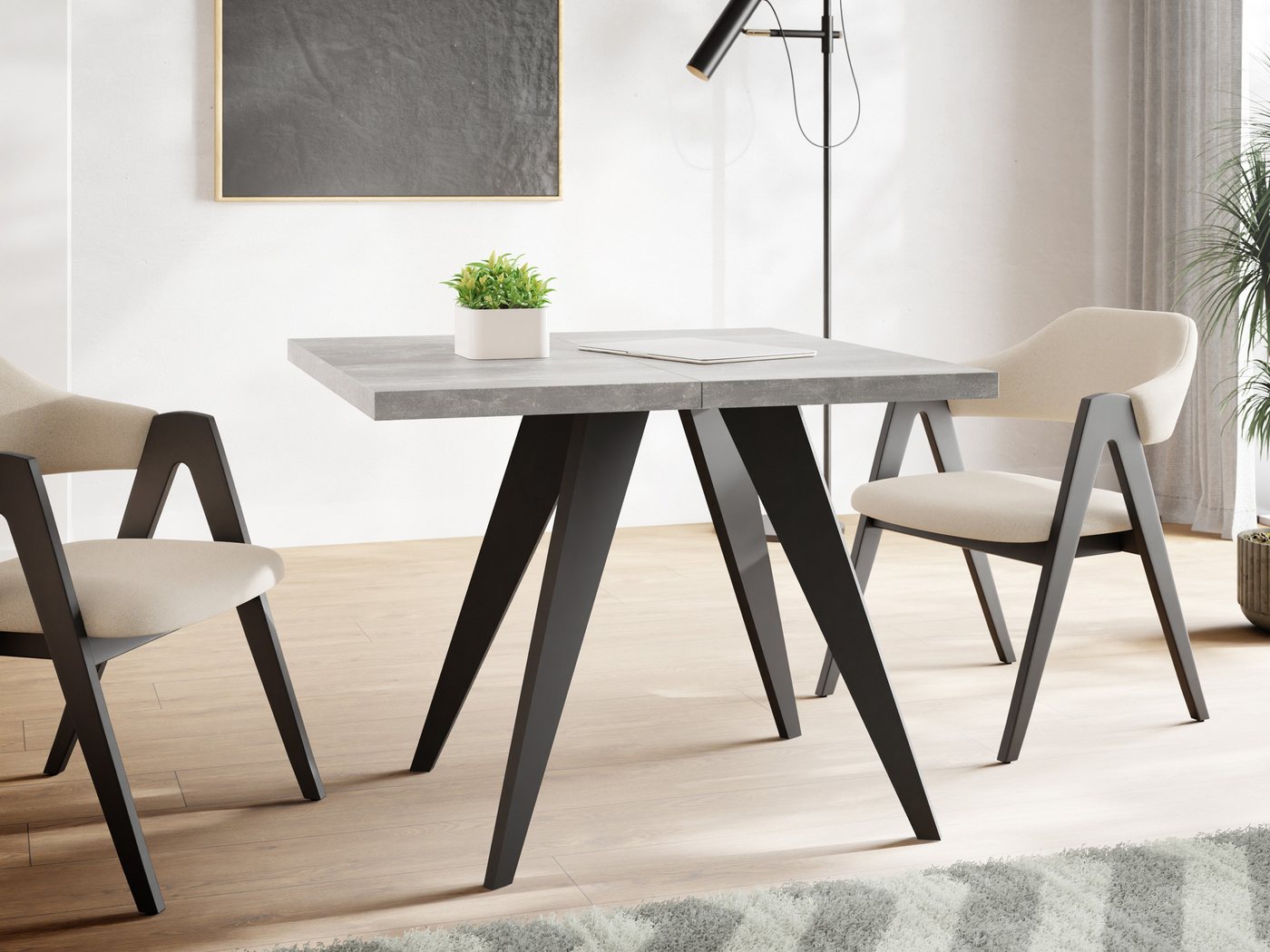 WFL GROUP Esstisch Quadro Black (erhältlich in zwei Größen – 100/100 cm, ausziehbar auf 150/200 cm), platzsparender Tisch für kleine Küche, Esszimmer oder Wohnzimmer von WFL GROUP