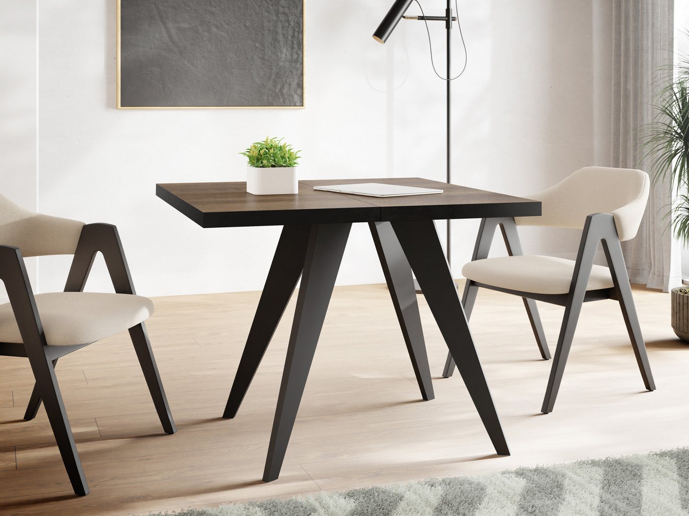 WFL GROUP Esstisch Quadro Black (erhältlich in zwei Größen – 100/100 cm, ausziehbar auf 150/200 cm), platzsparender Tisch für kleine Küche, Esszimmer oder Wohnzimmer von WFL GROUP