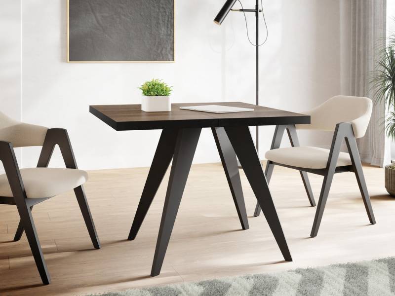 WFL GROUP Esstisch Quadro Black (erhältlich in zwei Größen – 100/100 cm, ausziehbar auf 150/200 cm), platzsparender Tisch für kleine Küche, Esszimmer oder Wohnzimmer von WFL GROUP