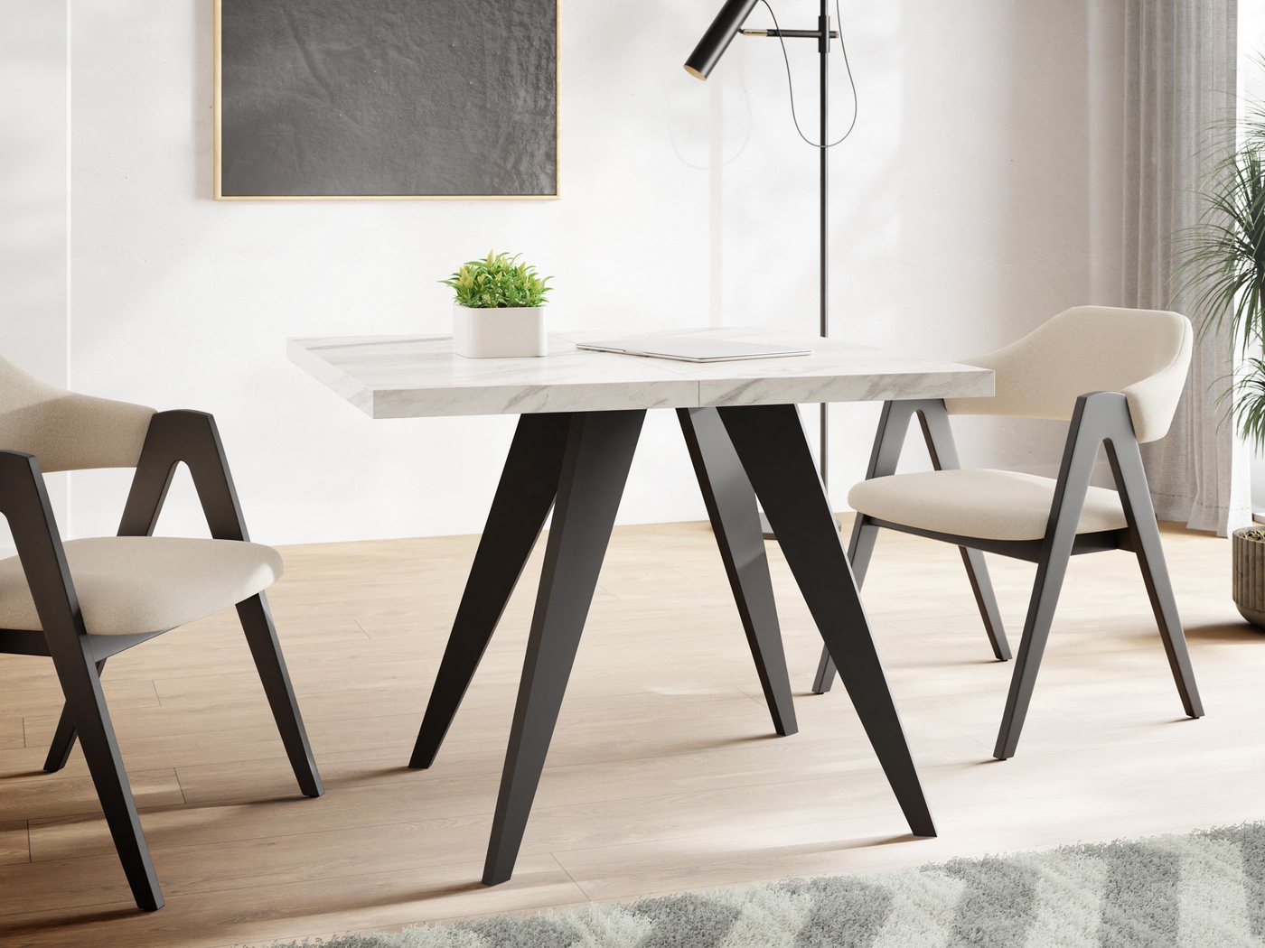 WFL GROUP Esstisch Quadro Black (erhältlich in zwei Größen – 100/100 cm, ausziehbar auf 150/200 cm), platzsparender Tisch für kleine Küche, Esszimmer oder Wohnzimmer von WFL GROUP