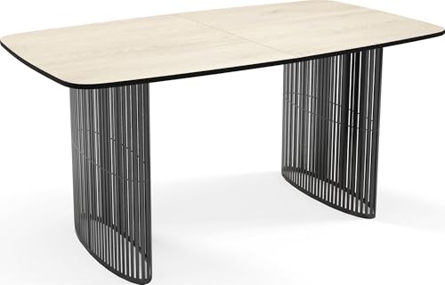WFL GROUP Esstisch Rechteckig Ausziehbar mit Lamellen im Loft-Stil – 180 bis 260 cm – Schwarzen Metallbeinen, Industrieller Tisch mit Abgerundeten Ecken für 10-14 Personen – Wohnzimmer – Hellbraun von WFL GROUP