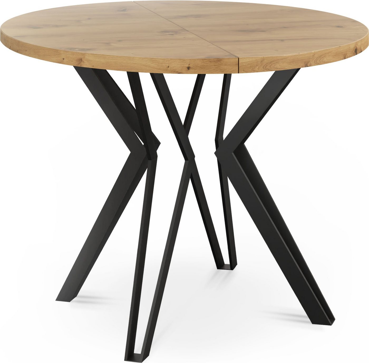 WFL GROUP Esstisch Revena, Runder Ausziehbarer Tisch mit schwarzen Metallbeinen von WFL GROUP