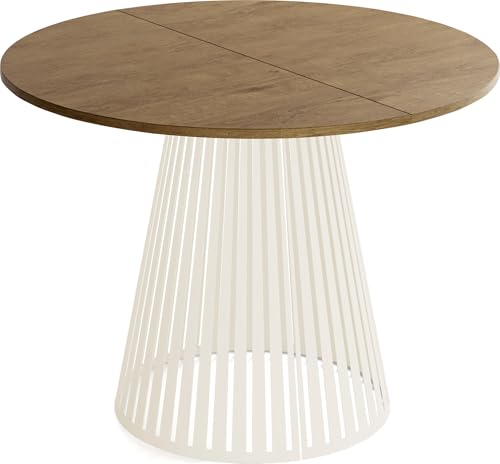 WFL GROUP Esstisch Rund Ausziehbar mit Lamellen im Loft-Stil – 100 bis 180 cm – Industrieller Tisch mit Metallbeinen in Beige Cashmere, Platzsparend für Wohnzimmer oder Esszimmer – Braun WFL GROUP Esstisch Rund Ausziehbar mit Lamellen im Loft-Stil – 100 bis 180 cm – Industrieller Tisch mit Metallbeinen in Beige Cashmere, Platzsparend für Wohnzimmer oder Esszimmer – Braun von WFL GROUP