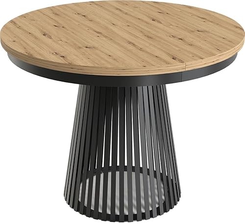 WFL GROUP Esstisch Rund Ausziehbar mit Lamellen im Loft-Stil – 100 bis 180 cm – Industrieller Tisch mit Schwarzen Metallbeinen, Metallgestell – Platzsparend für Wohnzimmer oder Esszimmer – Hellbraun von WFL GROUP