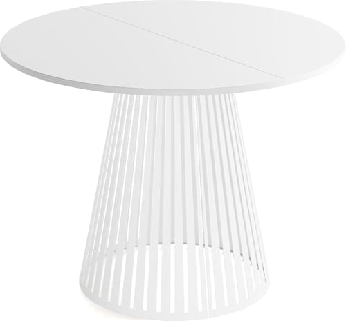 WFL GROUP Esstisch Rund Ausziehbar mit Lamellen im Loft-Stil – 100 bis 180 cm – Industrieller Tisch mit Weißen Metallbeinen, Platzsparend für Wohnzimmer oder Esszimmer – Weiß WFL GROUP Esstisch Rund Ausziehbar mit Lamellen im Loft-Stil – 100 bis 180 cm – Industrieller Tisch mit Weißen Metallbeinen, Platzsparend für Wohnzimmer oder Esszimmer – Weiß von WFL GROUP
