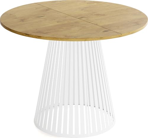 WFL GROUP Esstisch Rund Ausziehbar mit Lamellen im Loft-Stil – 120 bis 200 cm – Industrieller Tisch mit Weißen Metallbeinen, Platzsparend für Wohnzimmer oder Esszimmer – Braun von WFL GROUP