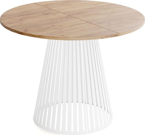 WFL GROUP Esstisch Rund Ausziehbar mit Lamellen im Loft-Stil – 120 bis 200 cm – Industrieller Tisch mit Weißen Metallbeinen, Platzsparend für Wohnzimmer oder Esszimmer – Braun WFL GROUP Esstisch Rund Ausziehbar mit Lamellen im Loft-Stil – 120 bis 200 cm – Industrieller Tisch mit Weißen Metallbeinen, Platzsparend für Wohnzimmer oder Esszimmer – Braun von WFL GROUP