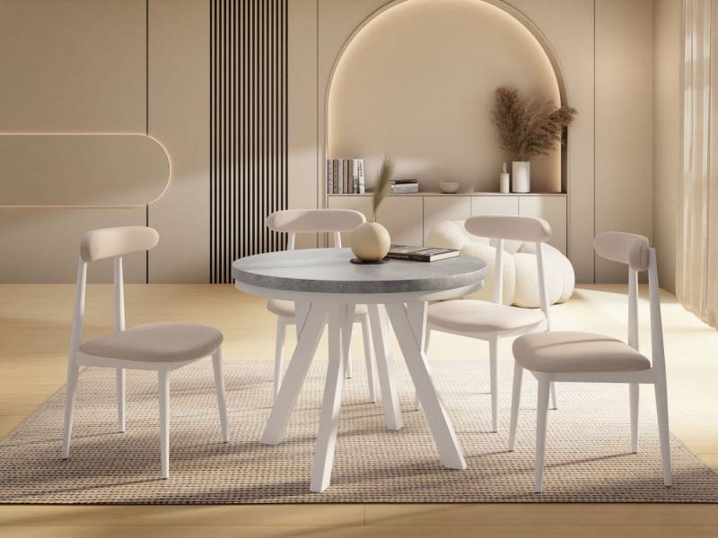 WFL GROUP Esstisch Strato White (vier Größen – 80/90/100/100 cm, ausziehbar auf 160/190/140/200 cm), platzsparender Tisch für kleine Küche, Esszimmer oder Wohnzimmer von WFL GROUP