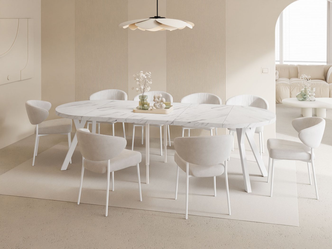 WFL GROUP Esstisch Twixy (erhältlich in 2 Größen – Durchmesser 100 cm, ausziehbar auf 250/300 cm), XXL groß extra lang Ausziehtisch für 5-16 oder 5-14 Personen von WFL GROUP