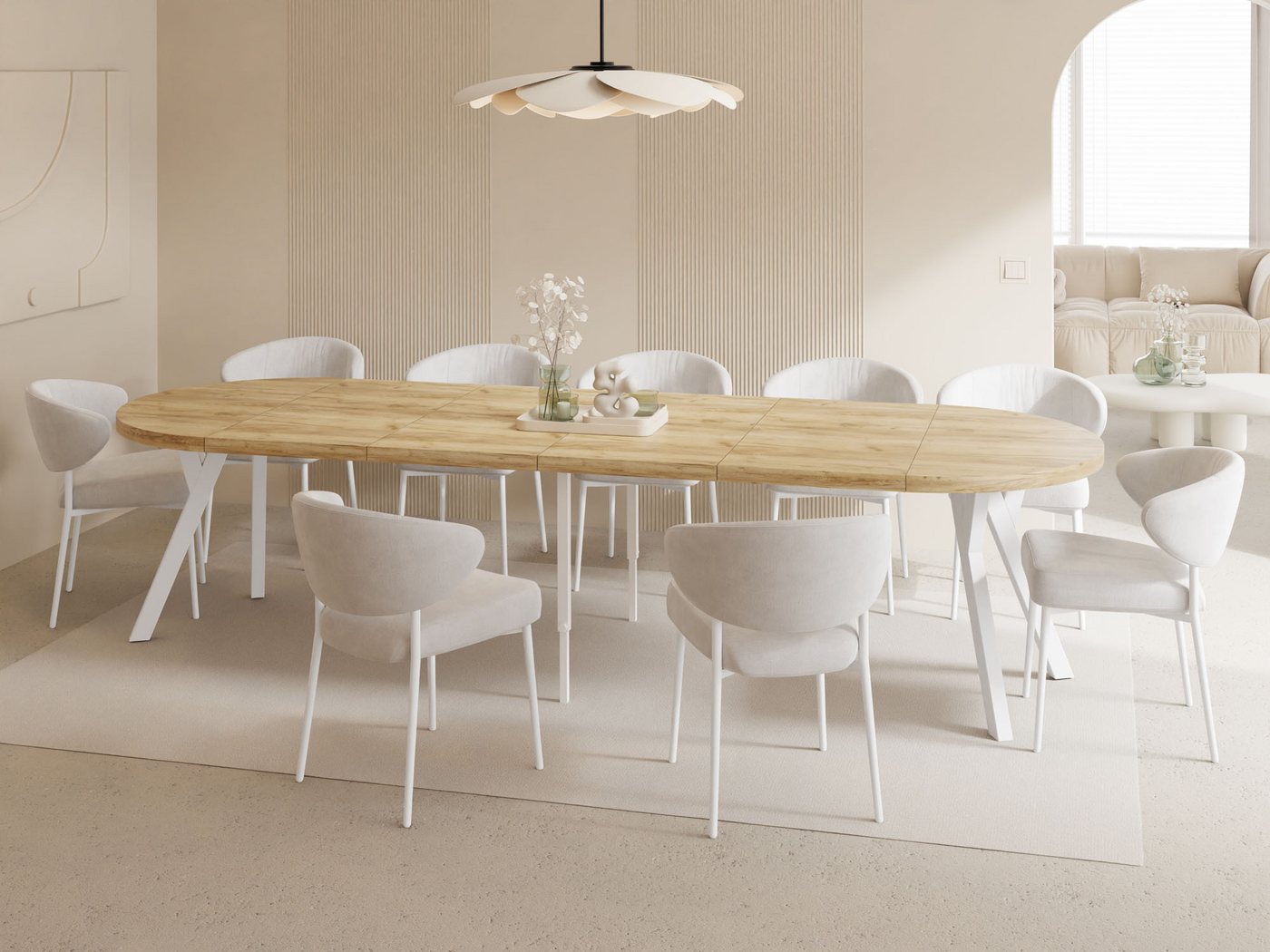 WFL GROUP Esstisch Twixy (erhältlich in 2 Größen – Durchmesser 100 cm, ausziehbar auf 250/300 cm), XXL groß extra lang Ausziehtisch für 5-16 oder 5-14 Personen von WFL GROUP