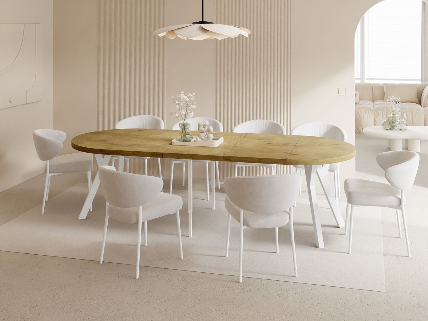 WFL GROUP Esstisch Twixy (erhältlich in 2 Größen – Durchmesser 100 cm, ausziehbar auf 250/300 cm), XXL groß extra lang Ausziehtisch für 5-16 oder 5-14 Personen von WFL GROUP