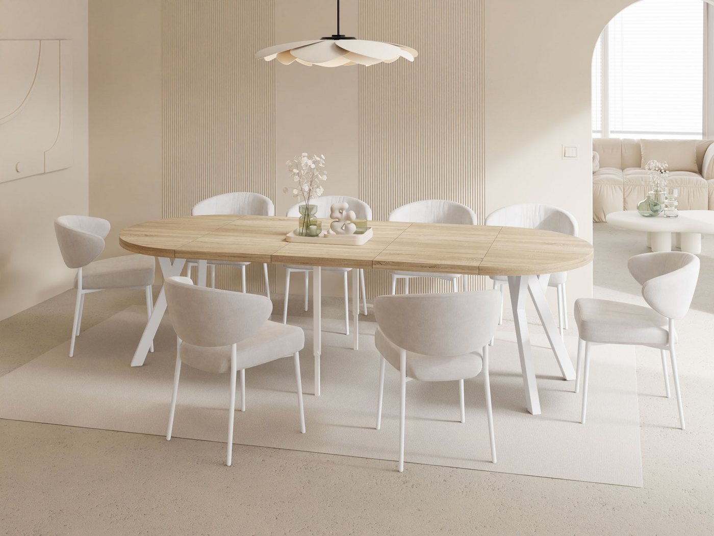 WFL GROUP Esstisch Twixy (erhältlich in 2 Größen – Durchmesser 100 cm, ausziehbar auf 250/300 cm), XXL groß extra lang Ausziehtisch für 5-16 oder 5-14 Personen von WFL GROUP
