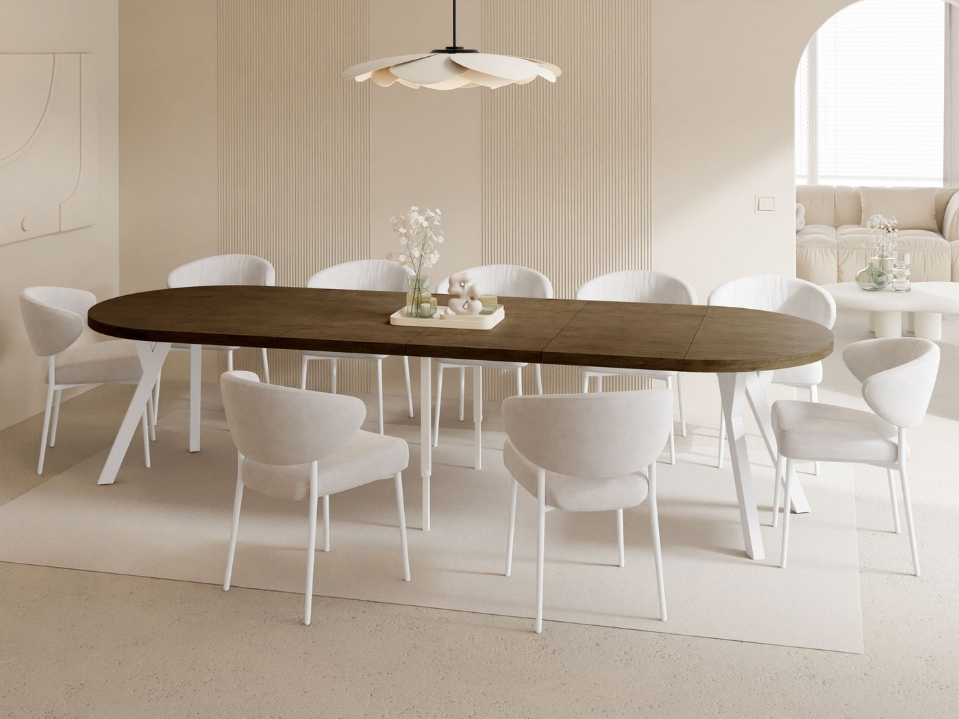 WFL GROUP Esstisch Twixy (erhältlich in 2 Größen – Durchmesser 100 cm, ausziehbar auf 250/300 cm), XXL groß extra lang Ausziehtisch für 5-16 oder 5-14 Personen von WFL GROUP