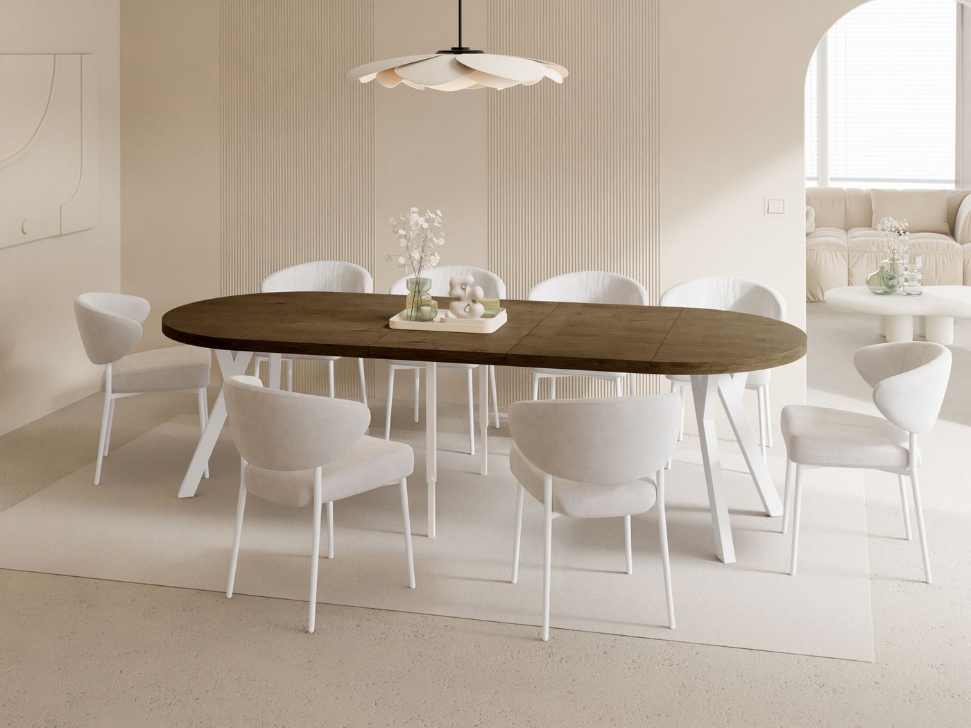 WFL GROUP Esstisch Twixy (erhältlich in 2 Größen – Durchmesser 100 cm, ausziehbar auf 250/300 cm), XXL groß extra lang Ausziehtisch für 5-16 oder 5-14 Personen von WFL GROUP