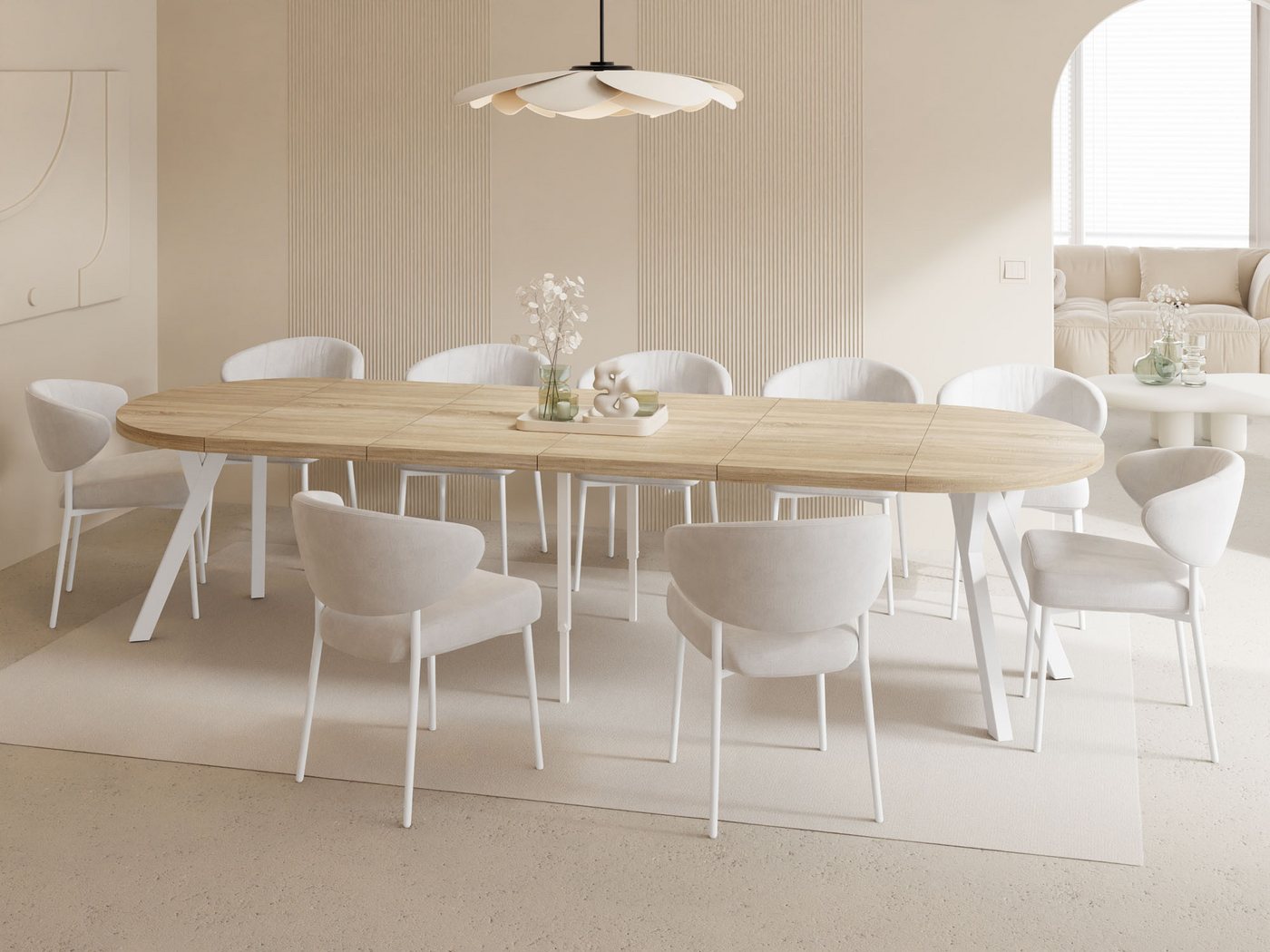 WFL GROUP Esstisch Twixy (erhältlich in 2 Größen – Durchmesser 100 cm, ausziehbar auf 250/300 cm), XXL groß extra lang Ausziehtisch für 5-16 oder 5-14 Personen von WFL GROUP